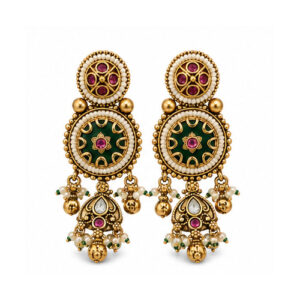 Antique Gold Tone Green Meenakari Drop Earrings