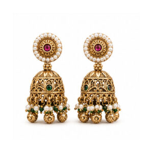 Antique Gold Tone Dome Jhumka Earrings