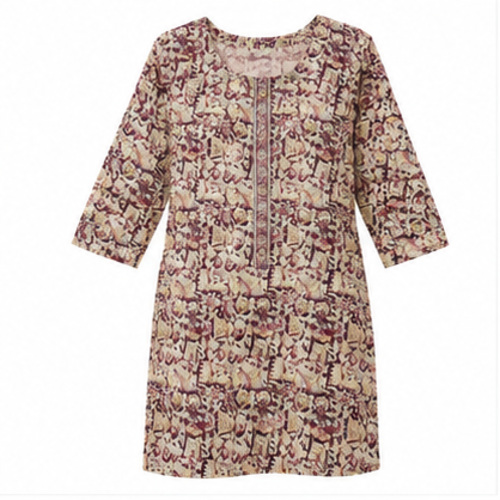 Beige Black Printed Straight Kurti