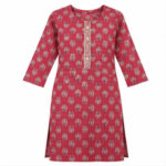 Pink Floral Printed Straight Kurti