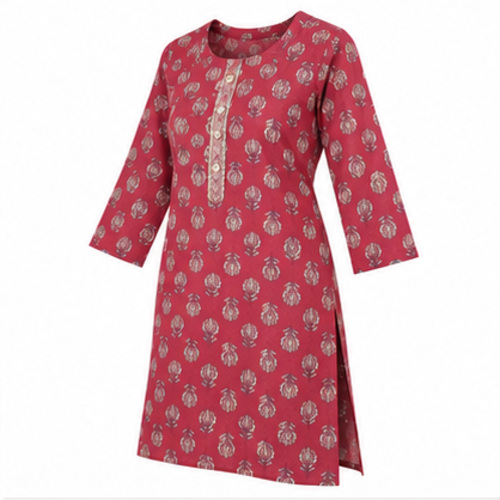 Pink Floral Printed Straight Kurti - Image 3