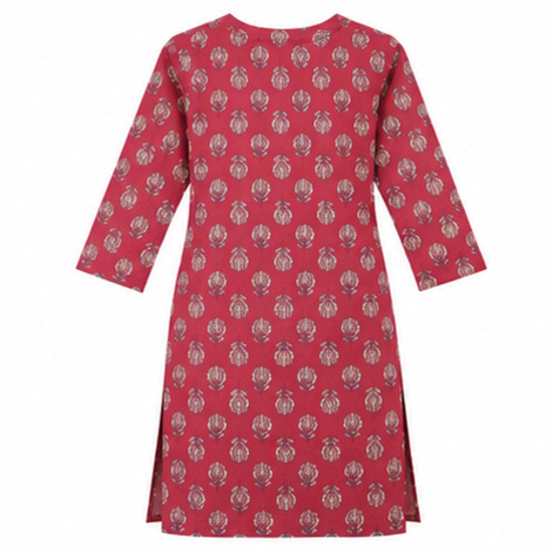 Pink Floral Printed Straight Kurti - Image 4