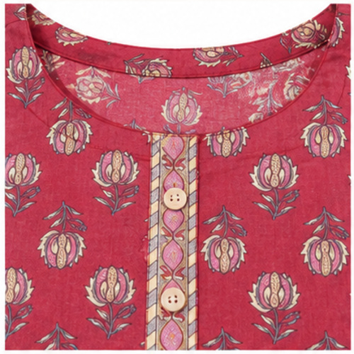 Pink Floral Printed Straight Kurti - Image 6