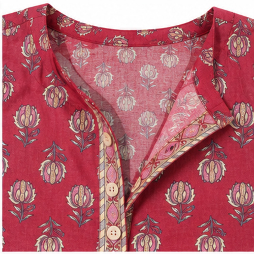 Pink Floral Printed Straight Kurti - Image 7