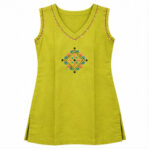 Lime Green Sleeveless Embroidered Kurti