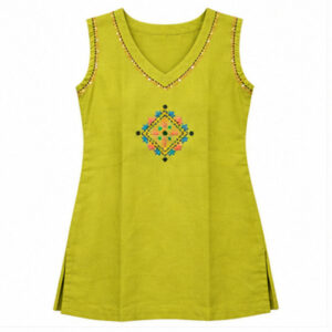 Lime Green Sleeveless Embroidered Kurti