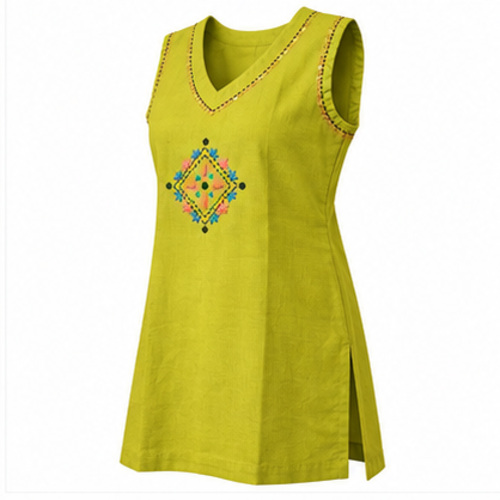 Lime Green Sleeveless Embroidered Kurti - Image 4