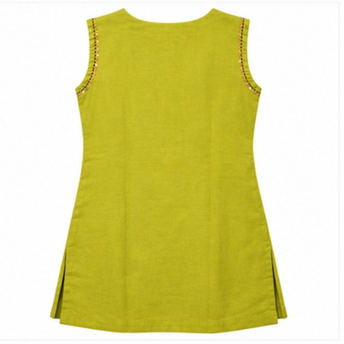Lime Green Sleeveless Embroidered Kurti - Image 3
