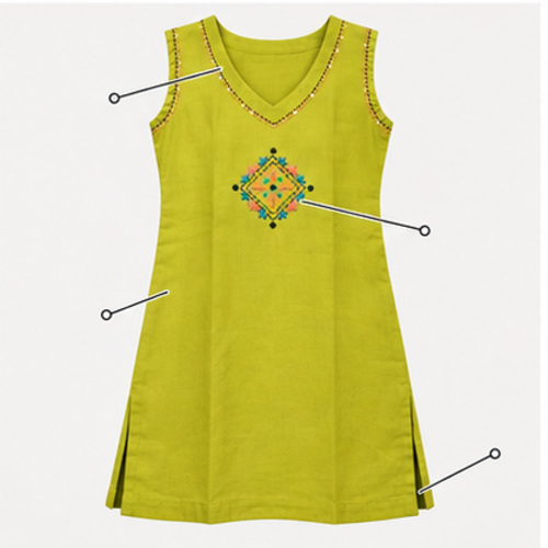 Lime Green Sleeveless Embroidered Kurti - Image 7