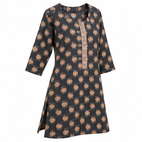 Charcoal Floral Printed Straight Kurti - Image 3
