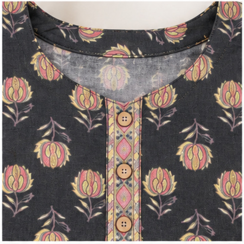 Charcoal Floral Printed Straight Kurti - Image 6