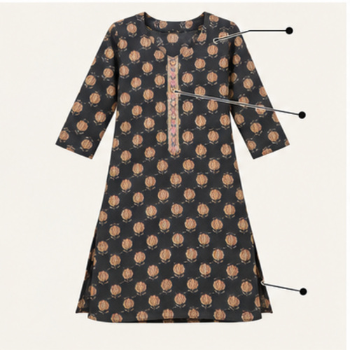 Charcoal Floral Printed Straight Kurti - Image 7