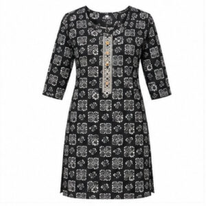 Black Geometric Printed Straight Kurti