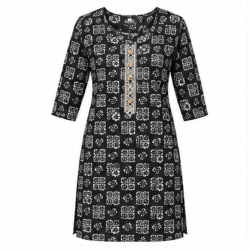Black Geometric Printed Straight Kurti