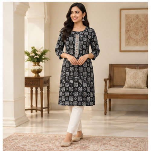 Black Geometric Printed Straight Kurti - Image 5