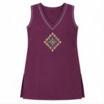 Maroon Sleeveless Embroidered Kurti