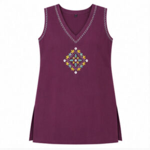 Maroon Sleeveless Embroidered Kurti
