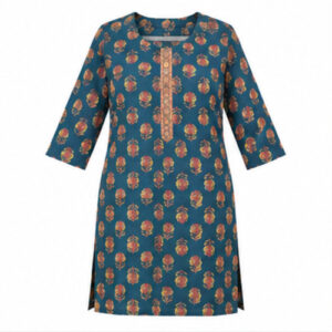Teal Floral Printed Straight Kurti