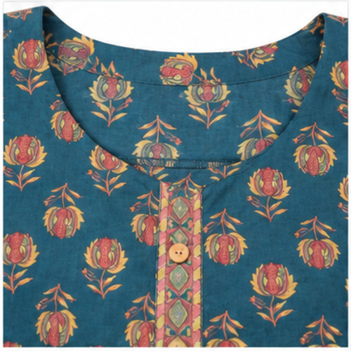 Teal Floral Printed Straight Kurti - Image 6