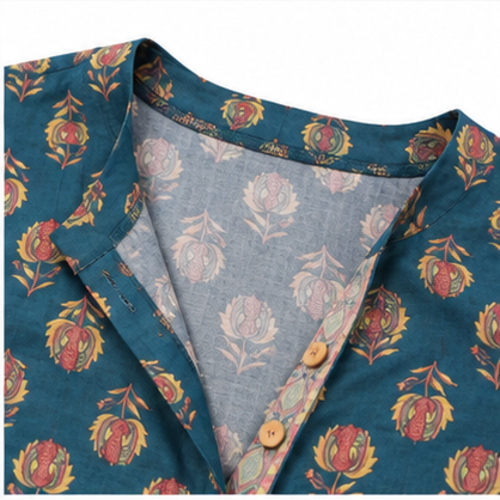 Teal Floral Printed Straight Kurti - Image 5