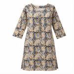 Beige Blue Paisley Printed Straight Kurti