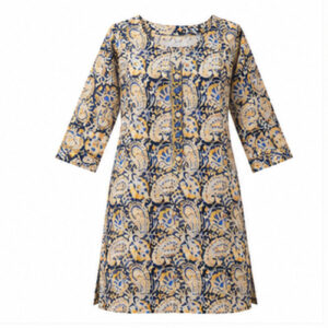 Beige Blue Paisley Printed Straight Kurti