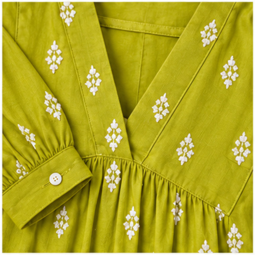 Women's Lime Mustard Green All-over printed motif Kurti Set with Bottom & Dupatta - Image 5