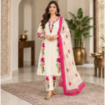 Women's Cream  Multicolor Floral print Kurti Set with Bottom & Dupatta
