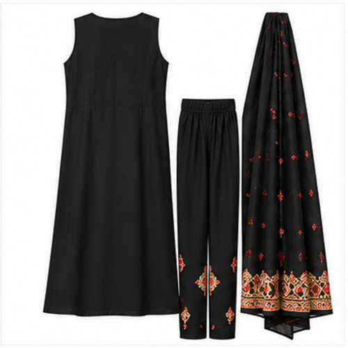 Women's Black Gold ethnic motif Kurti Set with Bottom & Dupatta - Image 4