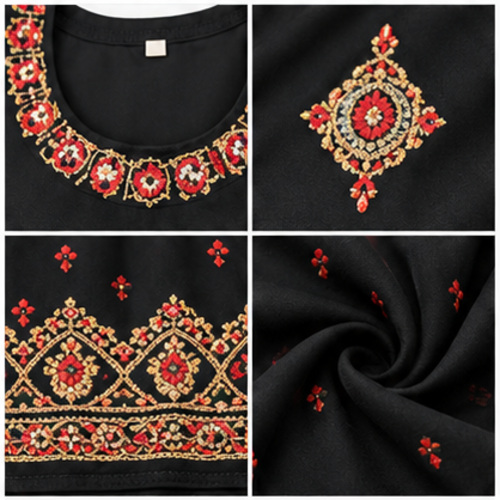 Women's Black Gold ethnic motif Kurti Set with Bottom & Dupatta - Image 6