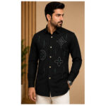 Black Embellished Men's Full-Sleeve Shirt