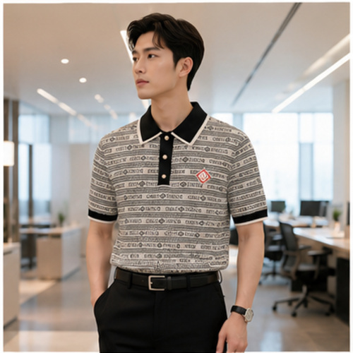 Black,White Stripe Men's Printed Designer Shirt - Image 2