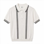 White Black Strip Men's Casual Shirt Polo Top