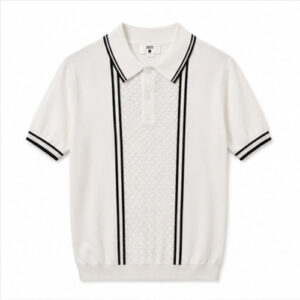 White Black Strip Men's Casual Shirt Polo Top