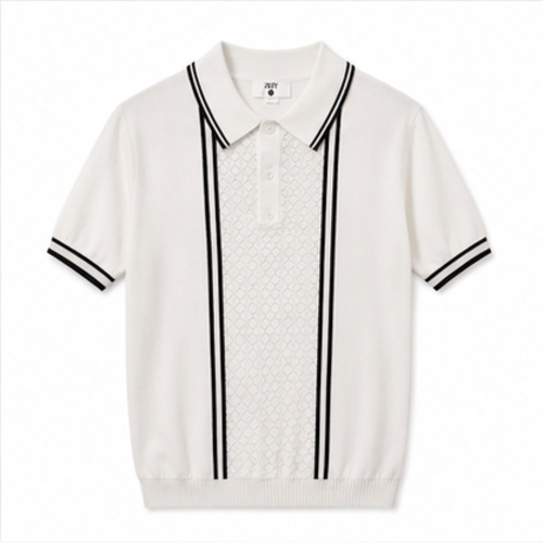 White Black Strip Men's Casual Shirt Polo Top