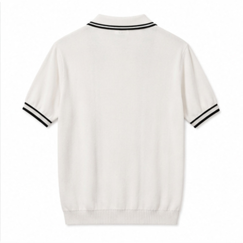 White Black Strip Men's Casual Shirt Polo Top - Image 4