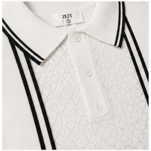 White Black Strip Men's Casual Shirt Polo Top - Image 5