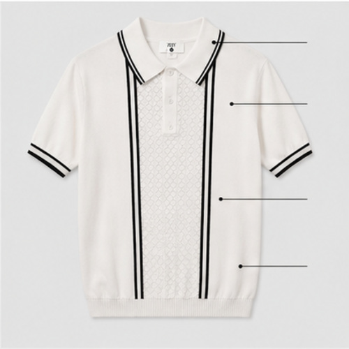 White Black Strip Men's Casual Shirt Polo Top - Image 7