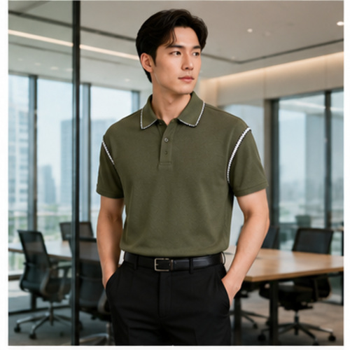 Olive Men's Casual Shirt Polo Top - Image 2