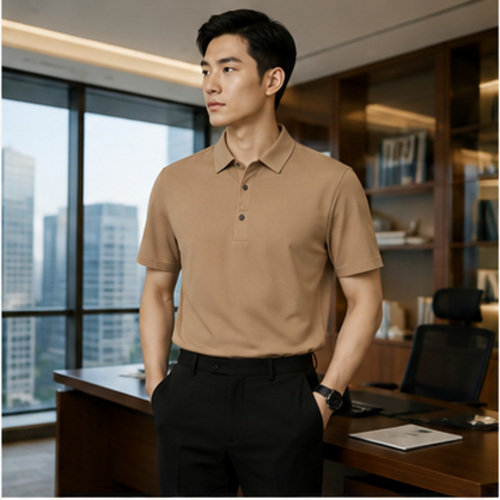 Brown Men's Casual Shirt Polo Top - Image 2