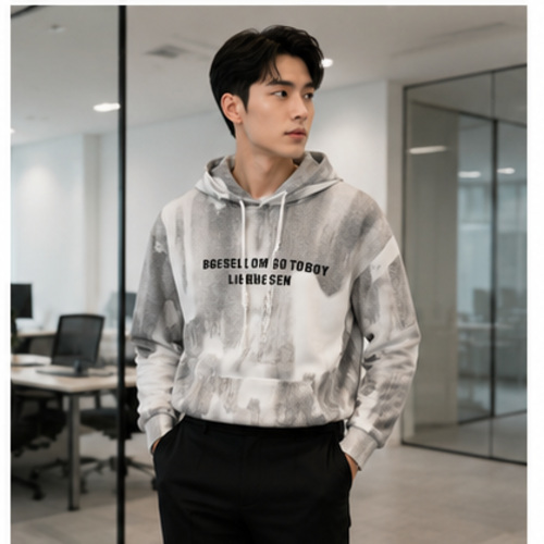 Grey Print Men's Men's Sweatshirt Pullover - Image 2