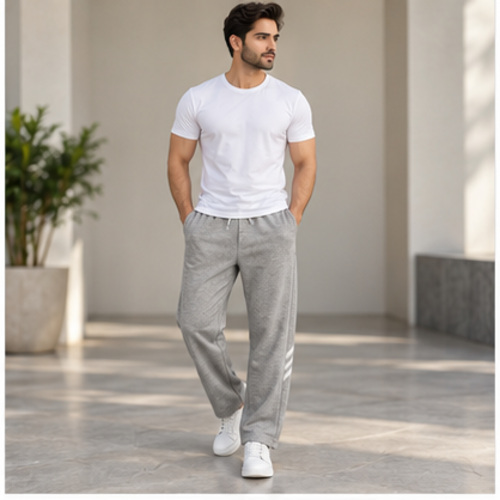 Men's Grey Melange Regular Basic Track Pant - Image 2