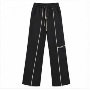 Men's Black Relaxed Wide leg Piping Track Pant
