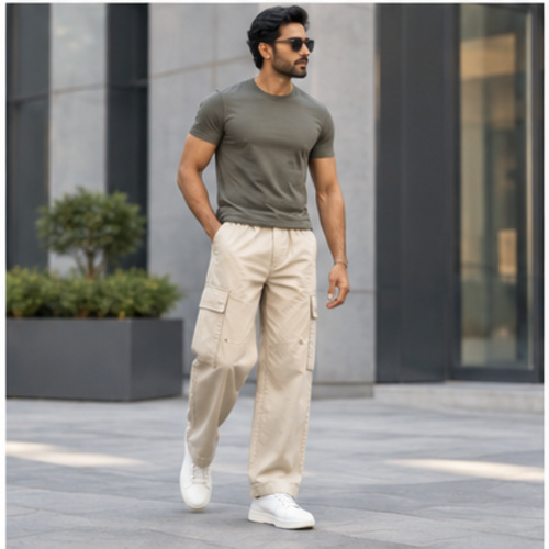 Men's Beige Relaxed Cargo Track Pant - Image 4