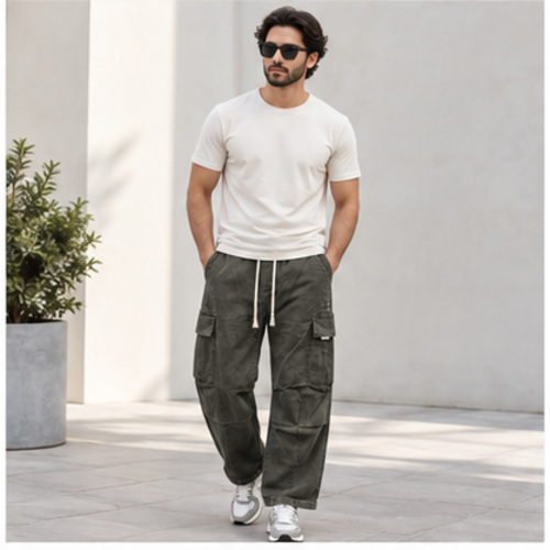Men's Charcoal Grey Relaxed Cargo Track Pant - Image 7