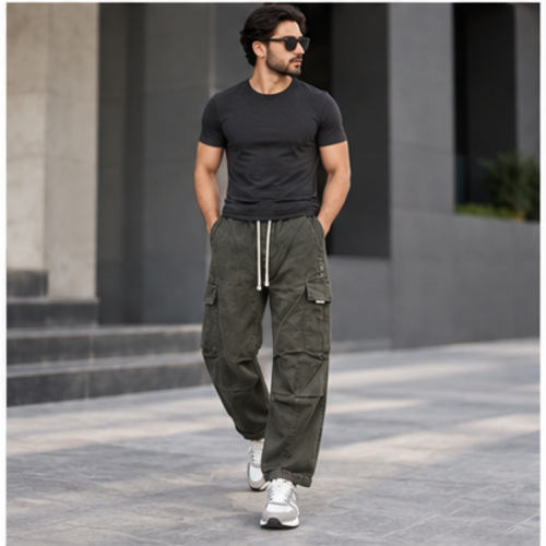 Men's Charcoal Grey Relaxed Cargo Track Pant - Image 2