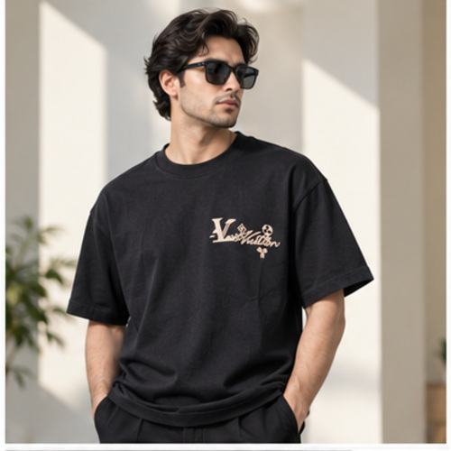 Men's Black Round Neck Short Sleeve Small chest logo-style graphic T-Shirt - Image 3