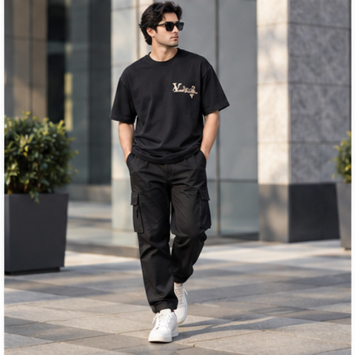Men's Black Round Neck Short Sleeve Small chest logo-style graphic T-Shirt - Image 4