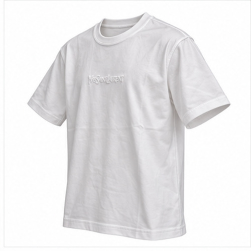 Men's White Round Neck Short Sleeve Minimal T-Shirt - Image 5