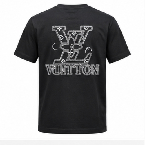 Men's Black Round Neck Short Sleeve Small chest graphic T-Shirt - Image 2